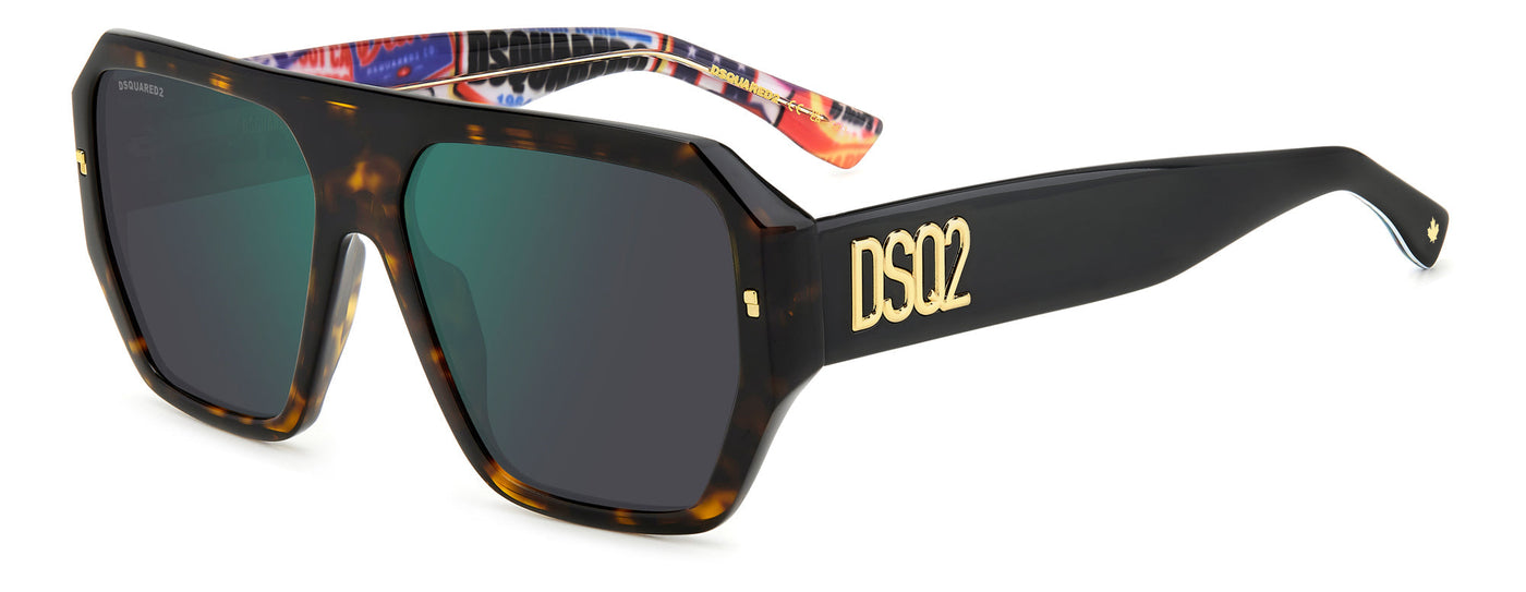 DSQUARED2 D2 0128/S Havana Pattern/Green Mirror #colour_havana-pattern-green-mirror