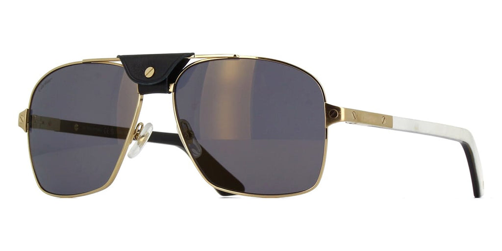 Cartier CT0389S #colour_shiny gold with genuine white buffalo horn and black leather/grey with light gold flash mirror polarised
