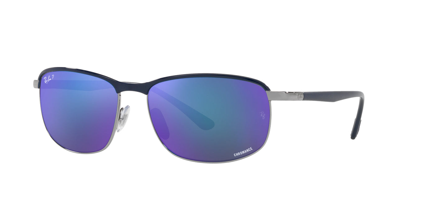 Ray-Ban RB3671CH Blue On Gunmetal/Polarised Grey Mirror Blue #colour_blue-on-gunmetal-polarised-grey-mirror-blue