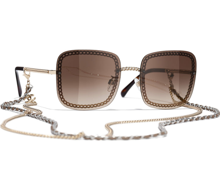 CHANEL 4244 Square Metal, Calfskin & Imitation Pearls
