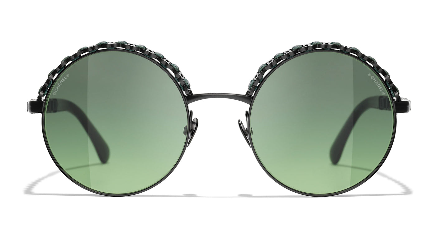 CHANEL Metal Calfskin Round Chain Sunglasses 4265-Q Black 1218748