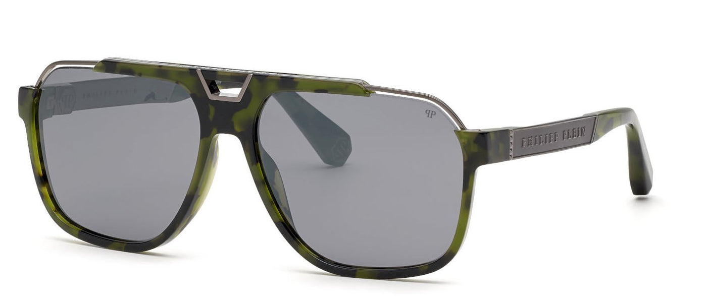 Philipp Plein SPP046M Olive Havana/Smoke/Sliver Mirror #colour_olive-havana-smoke-sliver-mirror