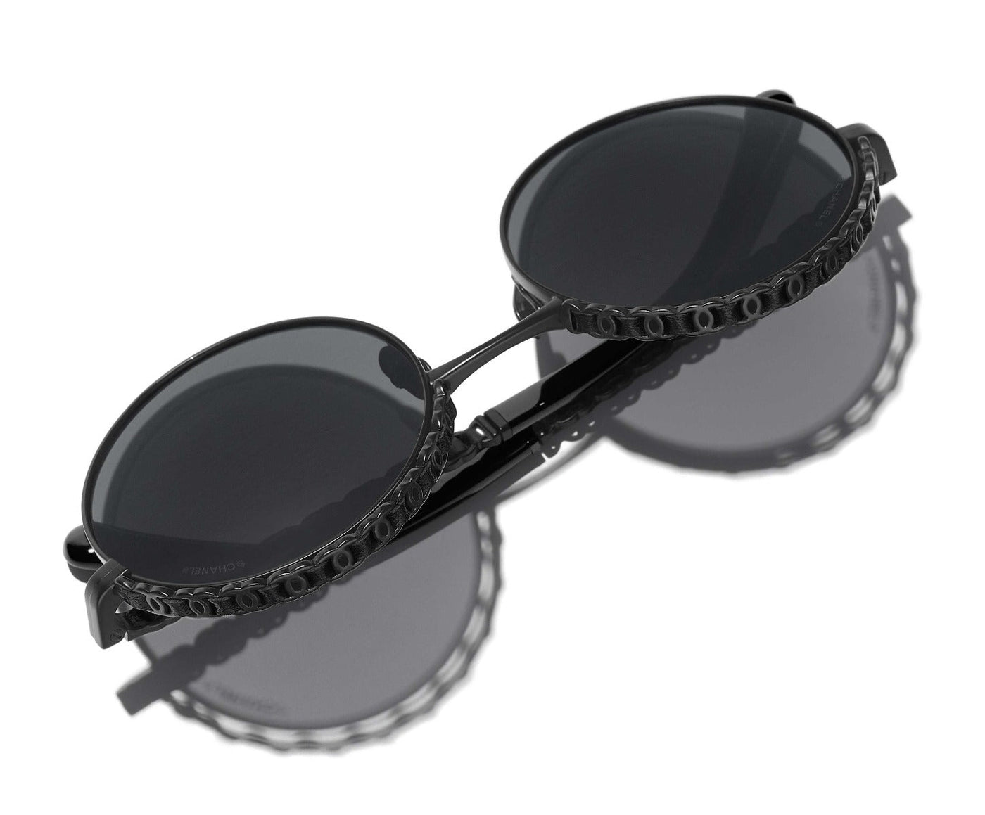 CHANEL Metal Calfskin Round Chain Sunglasses 4265-Q Black 1276262